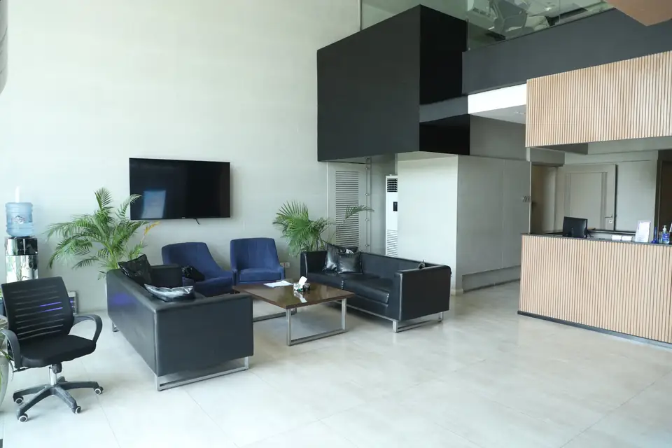 Reception and patient waiting area inside MD Health Center in DHA Raya, Phase 6, Lahore